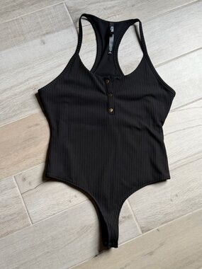 Victoria's Secret Black Ribbed Racerback Bodysuit